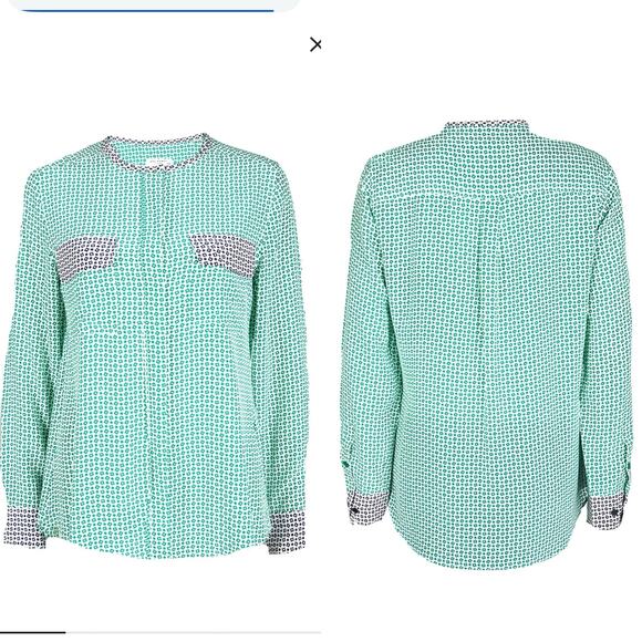 Equipment 100% Silk Green Black Geometric Print Long Sleeve Button Down - Large - Picture 1 of 9